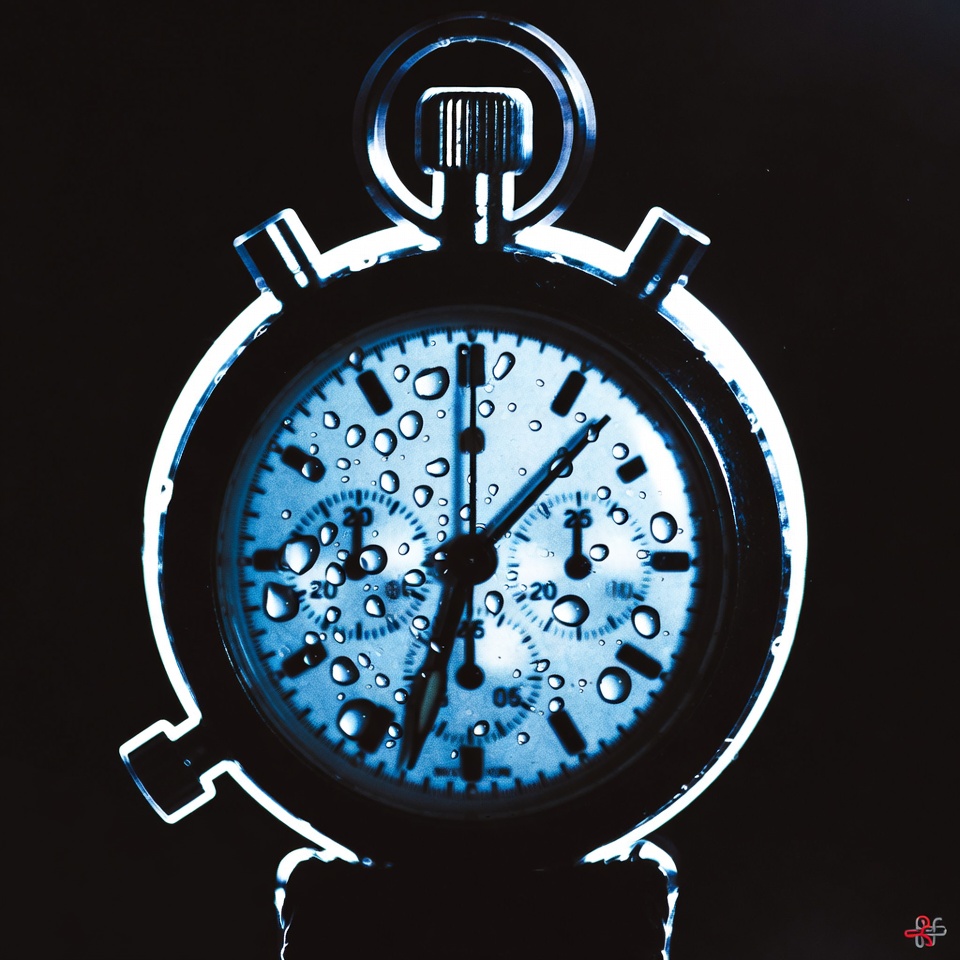 Stopwatch close-up with sweat droplets - intensity